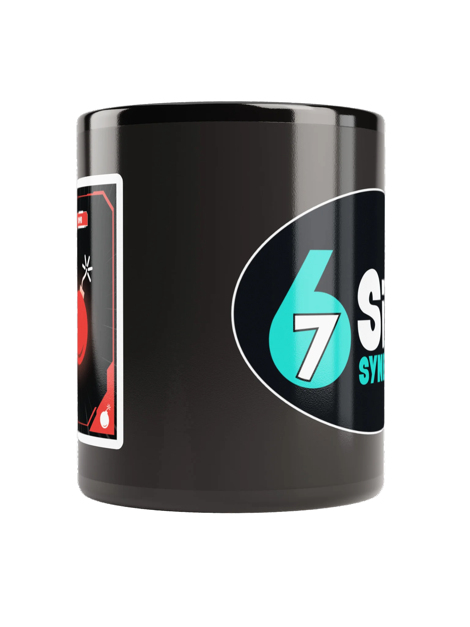 Black ceramic glossy coffee cup - main logo and Bomb card (11 or 15 oz) product image (2)