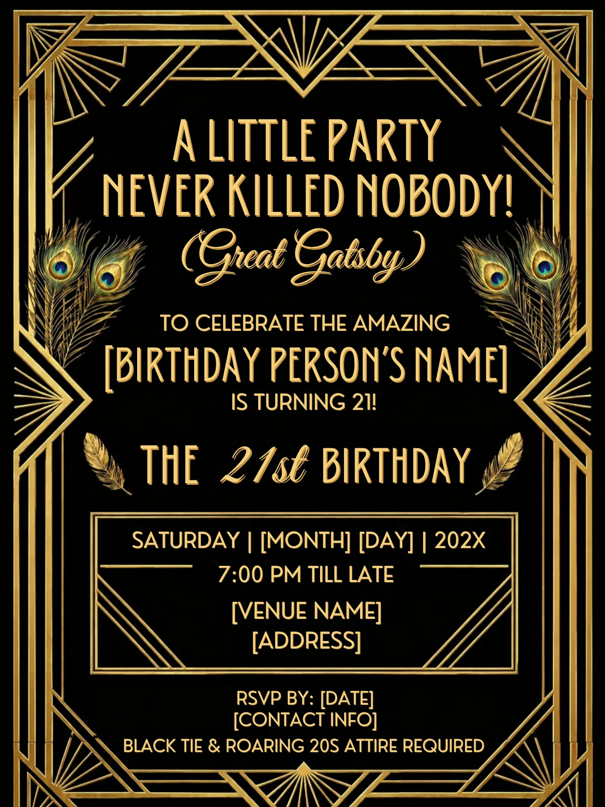 21st Birthday Invitation Template, Editable Gatsby Milestone Invite, Printable Art Deco Party, Canva Instant Download Digital product image (1)