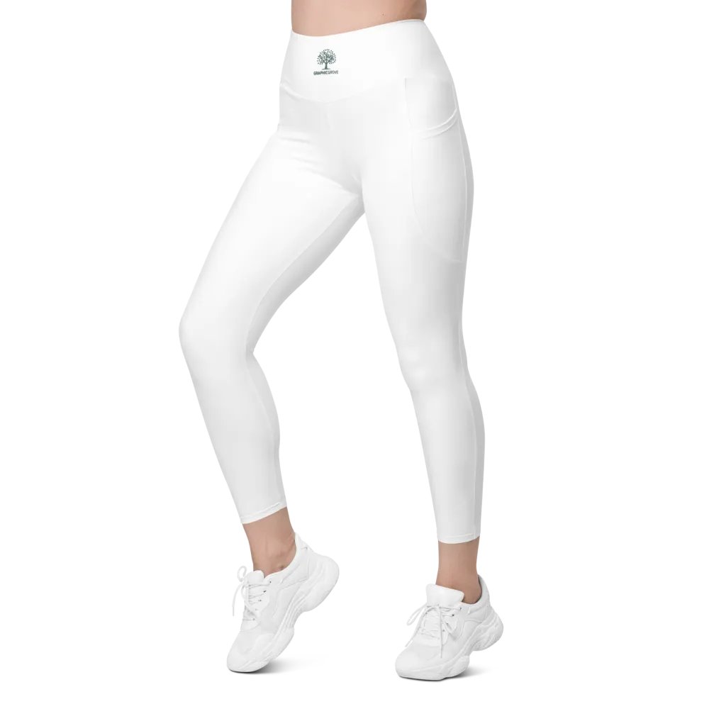 Graphic Grove High-Waisted Leggings - White, With Pockets & Exclusive Design product image (4)