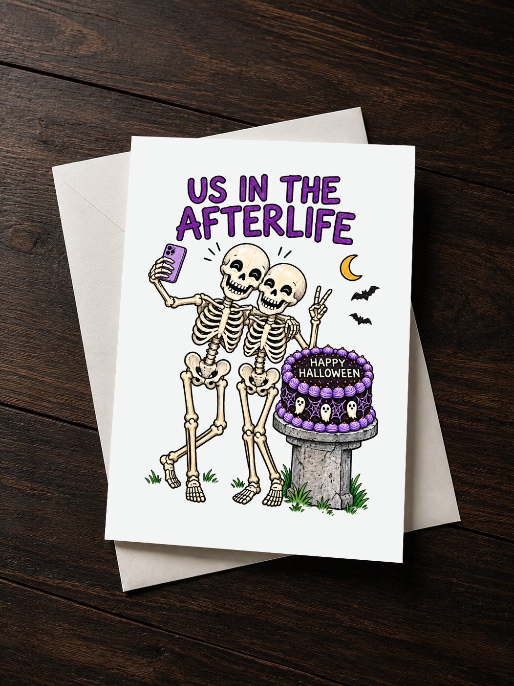 US IN THE AFTERLIFE: Funny Skeleton Best Friend/Partner Halloween Card product image (1)