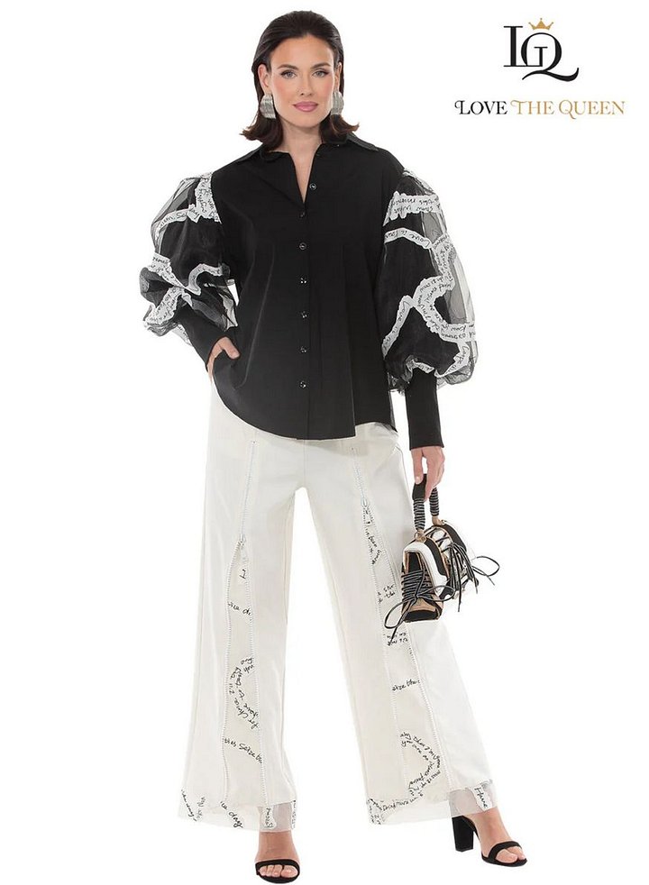 Calligraphic Sheer Sleeve Top - Button-Down Handcrafted Shirt product image (1)