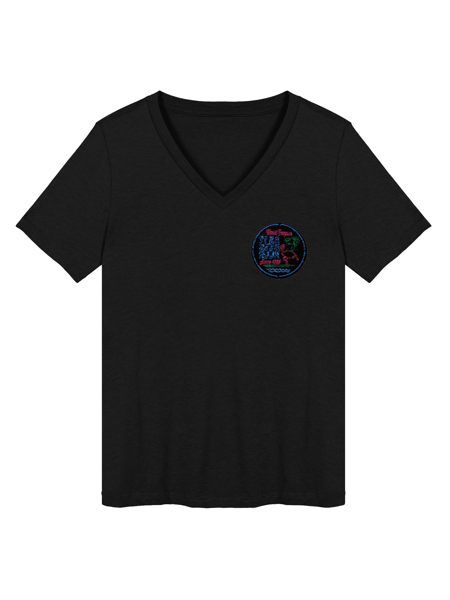 Elbo Room World Famous Neon Flamingo Women's V-Neck | Core Black product image (6)