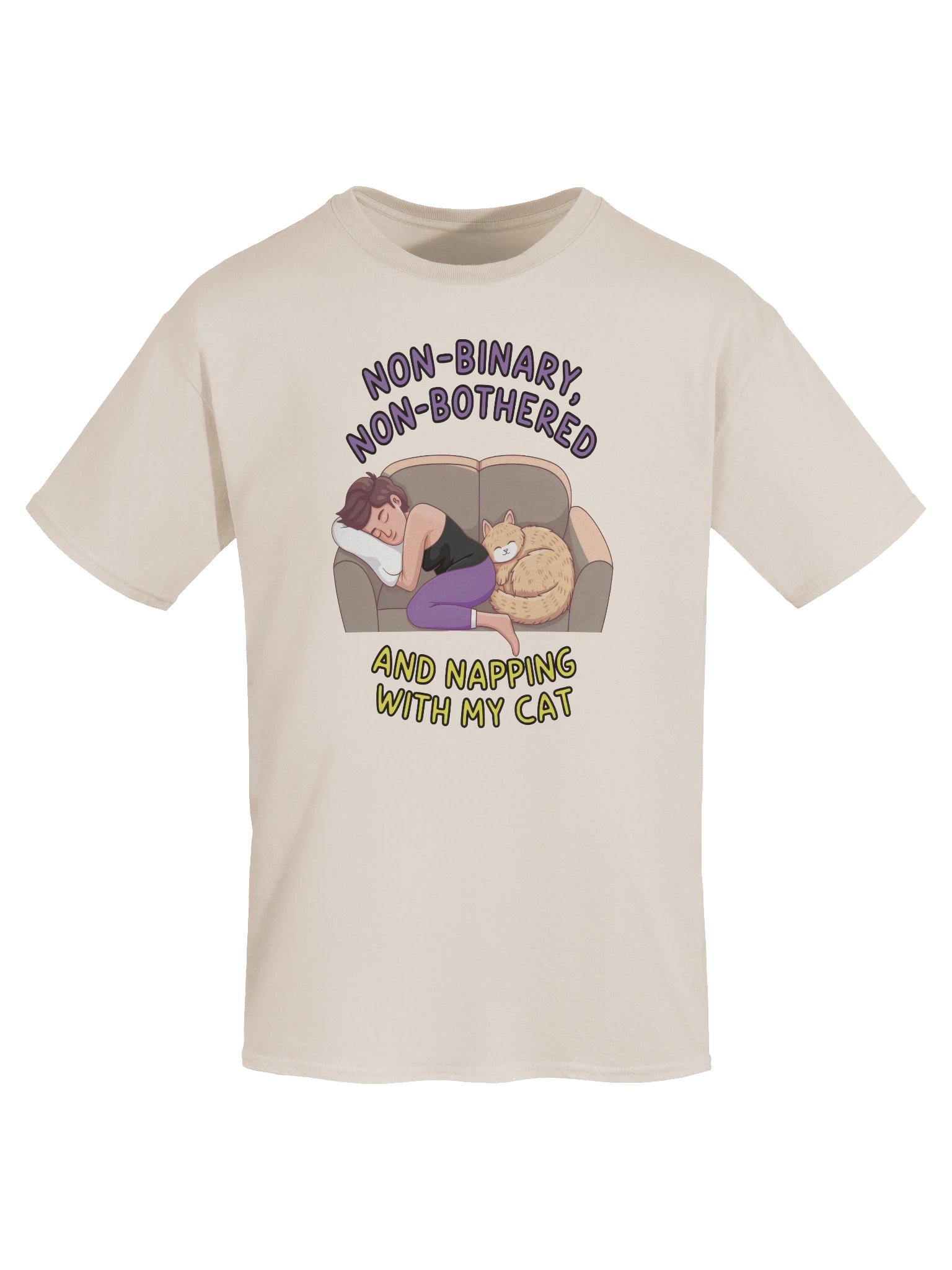 Non-Binary, Non-Bothered And Napping With My Cat Light Version Unisex Heavyweight Graphic T-Shirt product image (1)