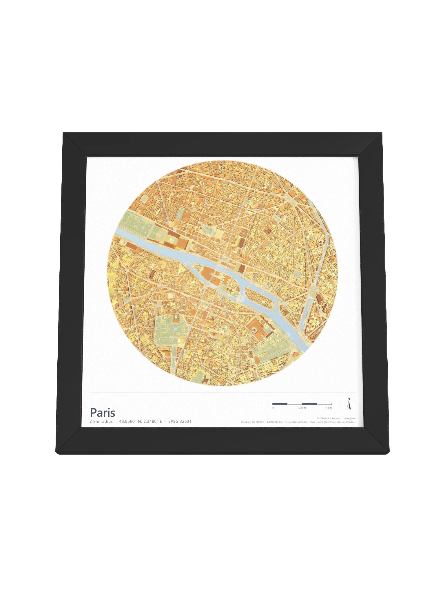 Paris: Path-Traced 3D City Map · Framed Matte Poster product image (37)