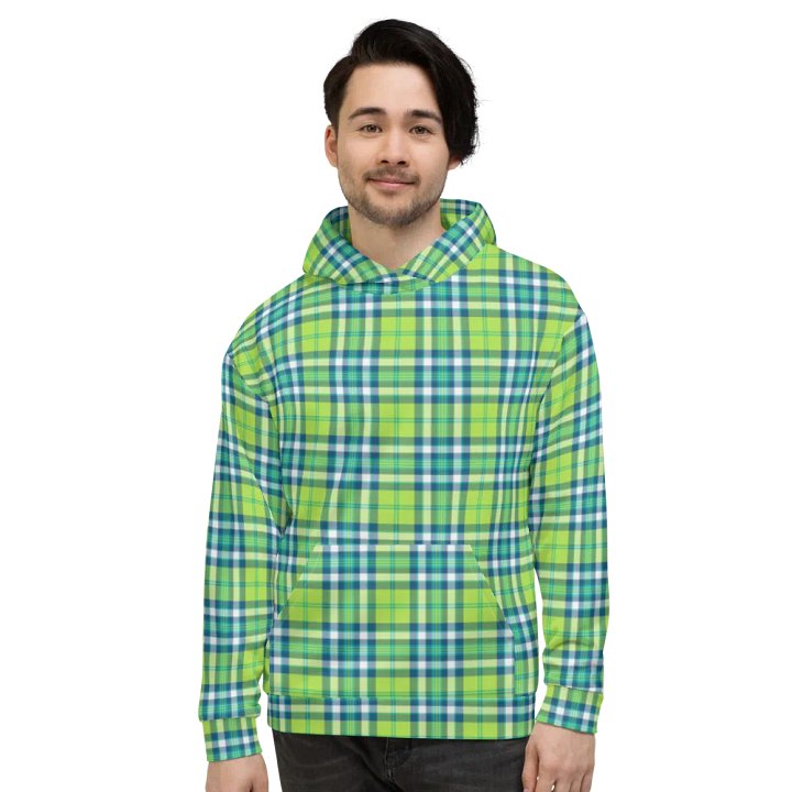 Lime Green and Turquoise Plaid Hoodie product image (2)