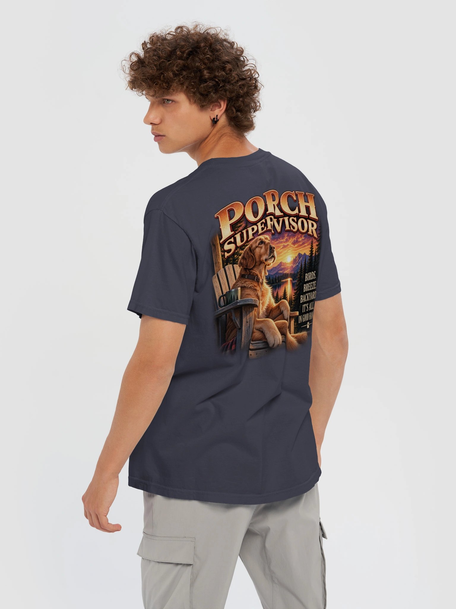 Porch Supervisor Dog Dad T-Shirt – Funny Golden Retriever Dog Lover Tee product image (4)