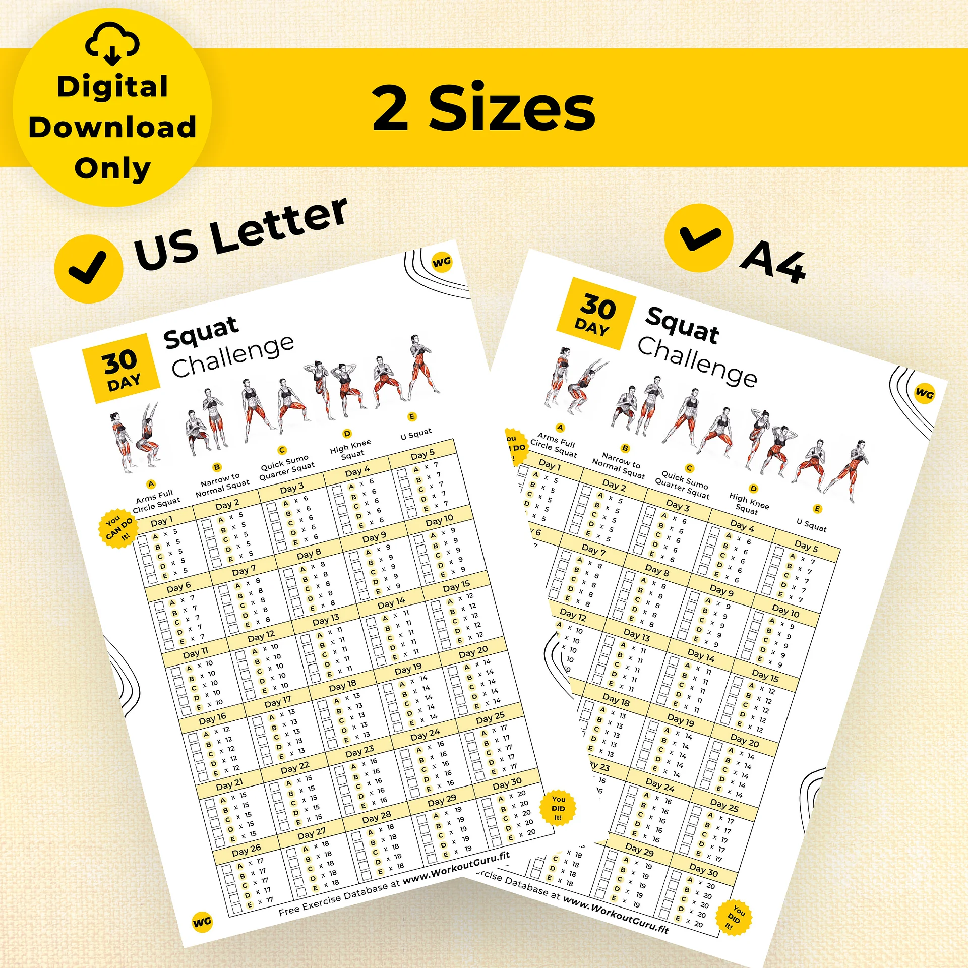 30 Day Squat Challenge - Printable Workout Tracker product image (3)