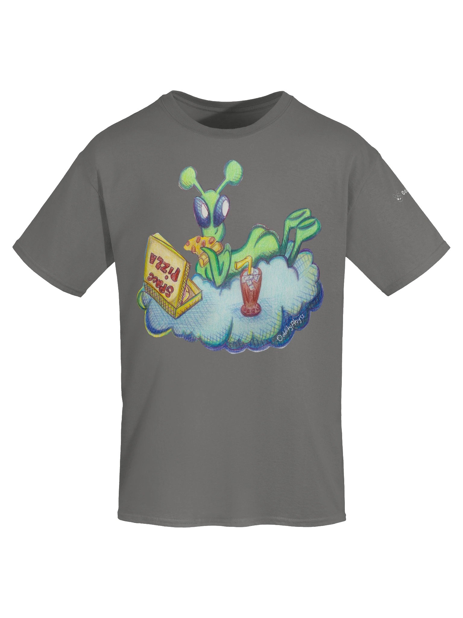 Space Babe Alien Pizza Charcoal Tee 👽🍕💚 product image (5)