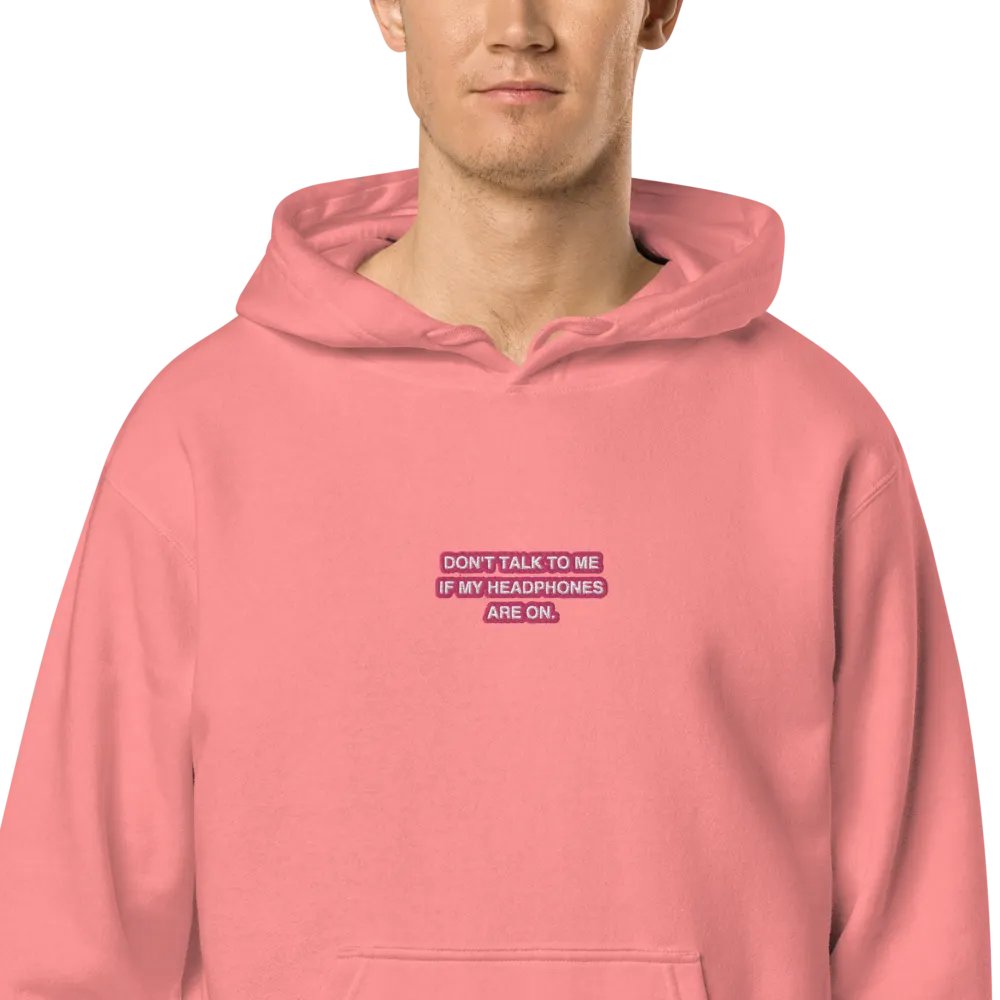 HEADPHONES ON (pink bubble design 2) embroidered pigment hoodie product image (2)