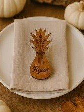 Engraved Wood Fall Wedding Place Cards: Rustic Leaf, Pumpkin, Acorn product image (7)