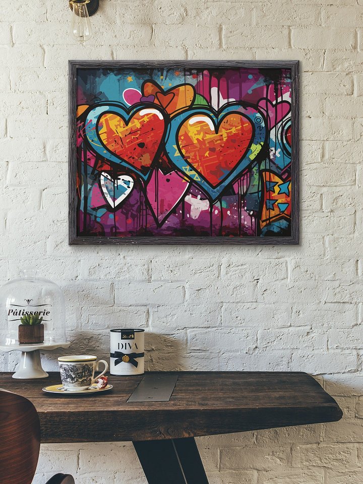 Colorful Hearts Graffiti Canvas Art, Urban Love Wall Print, Vibrant Street Art Poster, Romantic Abstract Heart Decor, Expressive Artwork product image (2)
