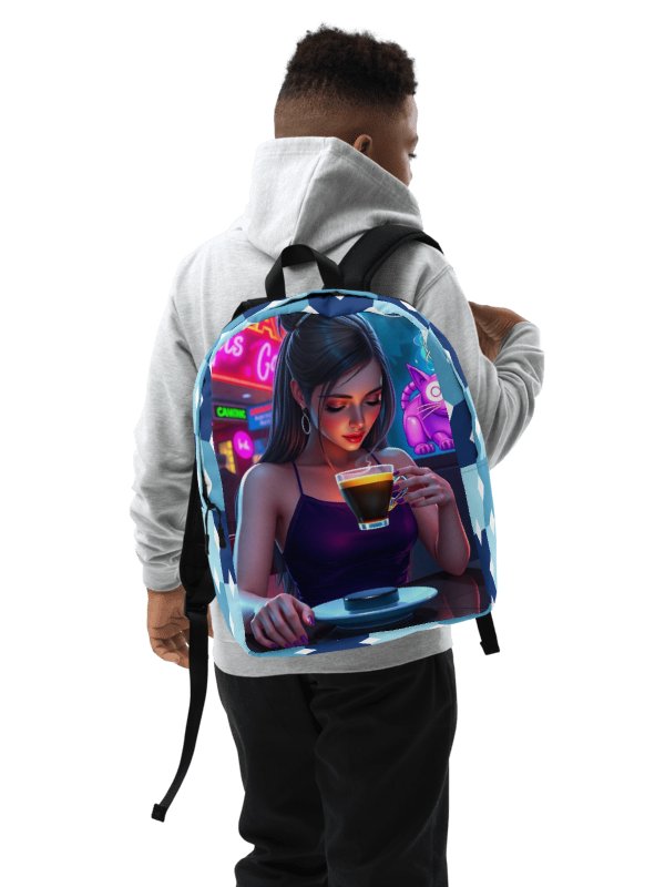 Minimalist Backpack-Neon Dreams: Coffee & Cutie Backpack product image (5)