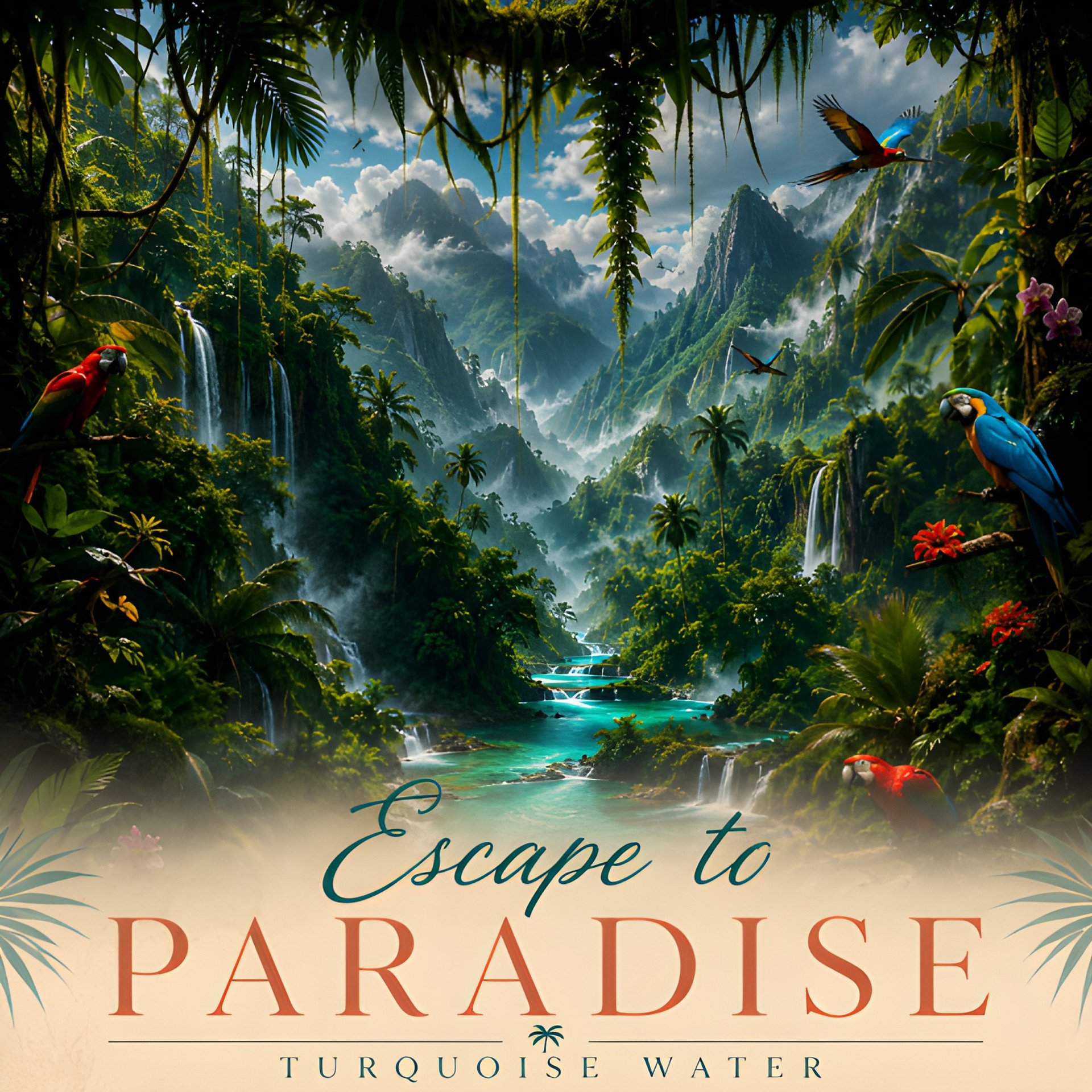 Escape to Paradise Tropical Jungle Waterfall 8K Wall Art Digital Download Print product image (2)