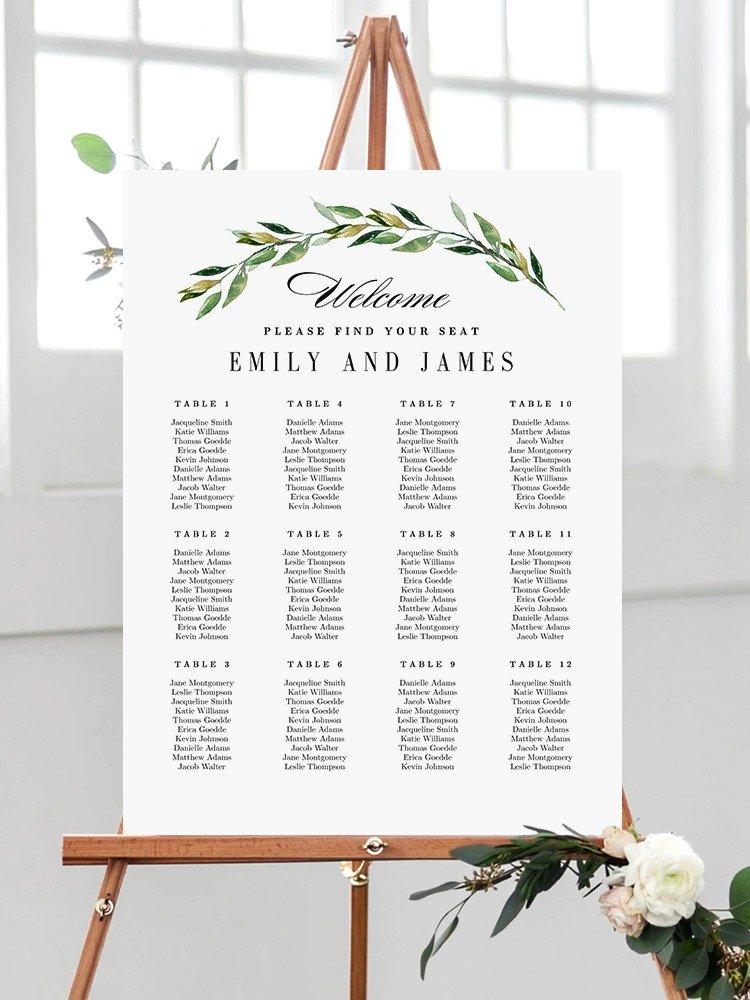 Green Foliage Wedding Seating Chart Sign Canva Template GFC product image (1)