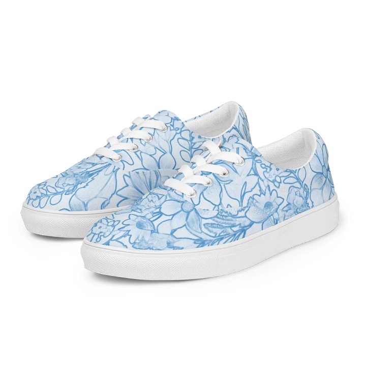 Line art Light Blue and Blue Floral/Women's Lace-Up Canvas Shoes by Allcolor product image (2)