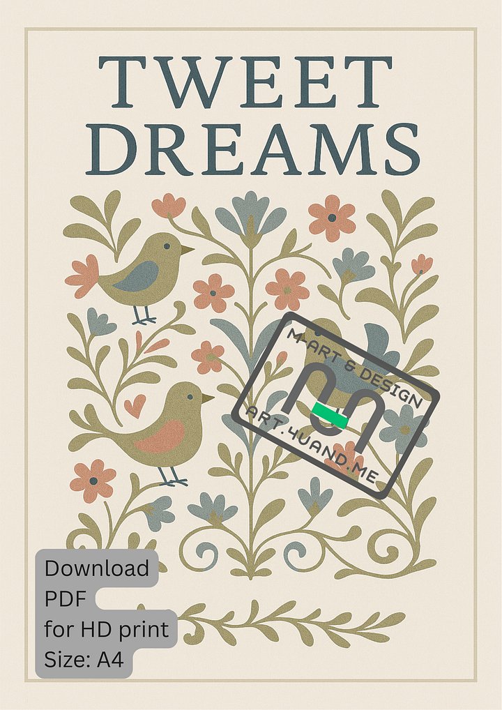 Tweet Dreams No2 – A4 Whimsical Art Print — Digital Product PDF file product image (1)