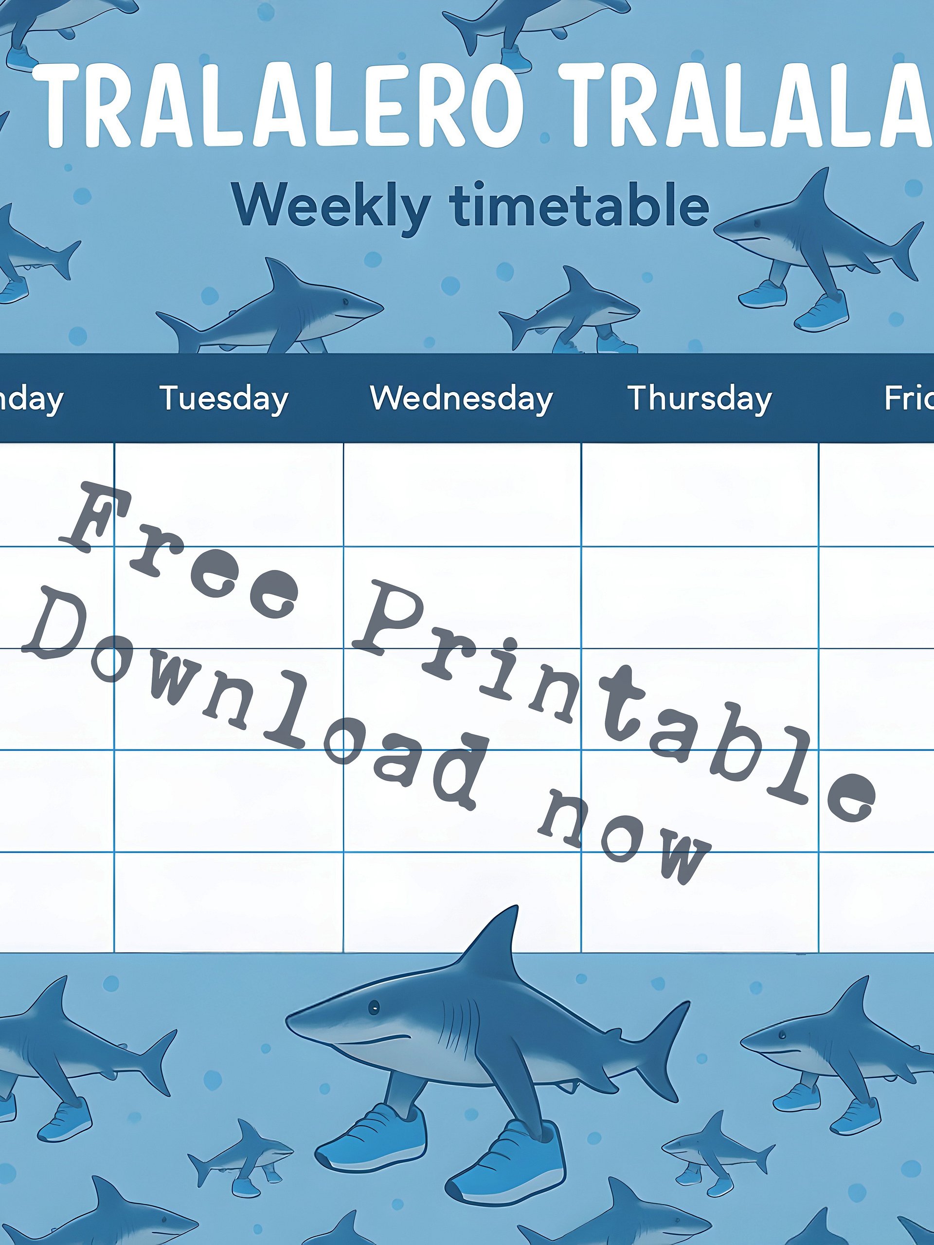 Tralalero Tralala Weekly School Timetable – Blue Pattern Design product image (1)