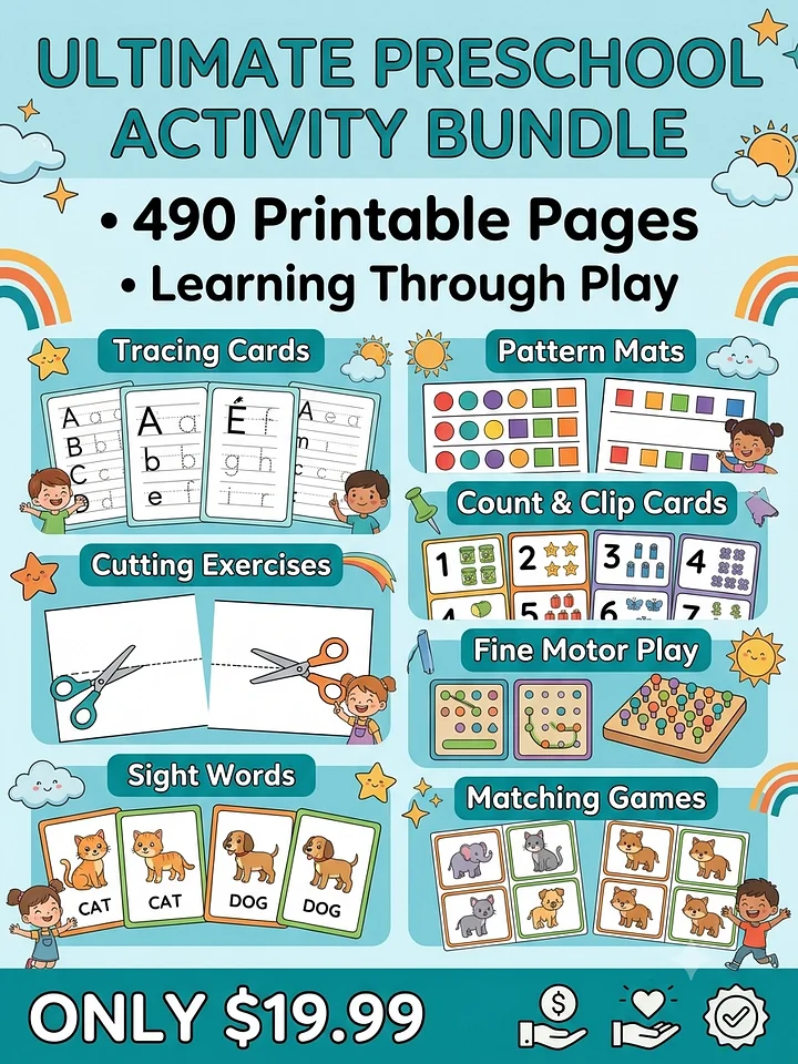 Ultimate Preschool Activity Bundle – 490+ Printables for Ages 3-6 (Instant Download) product image (1)