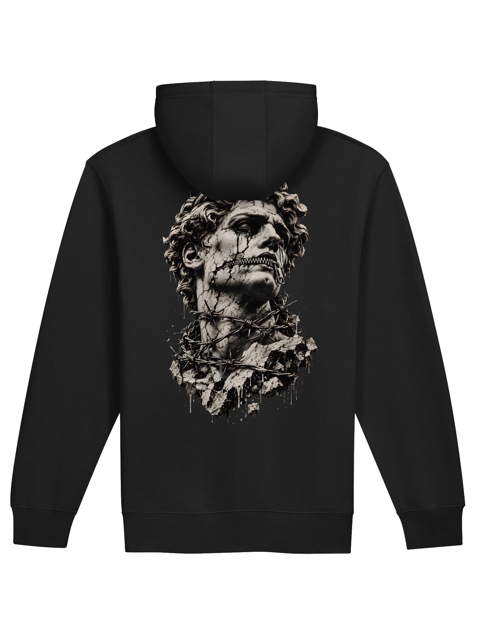 SILENCED Gothic Statue Hoodie, Black Distressed Streetwear Sweatshirt, Dark Art Graphic Pullover product image (11)
