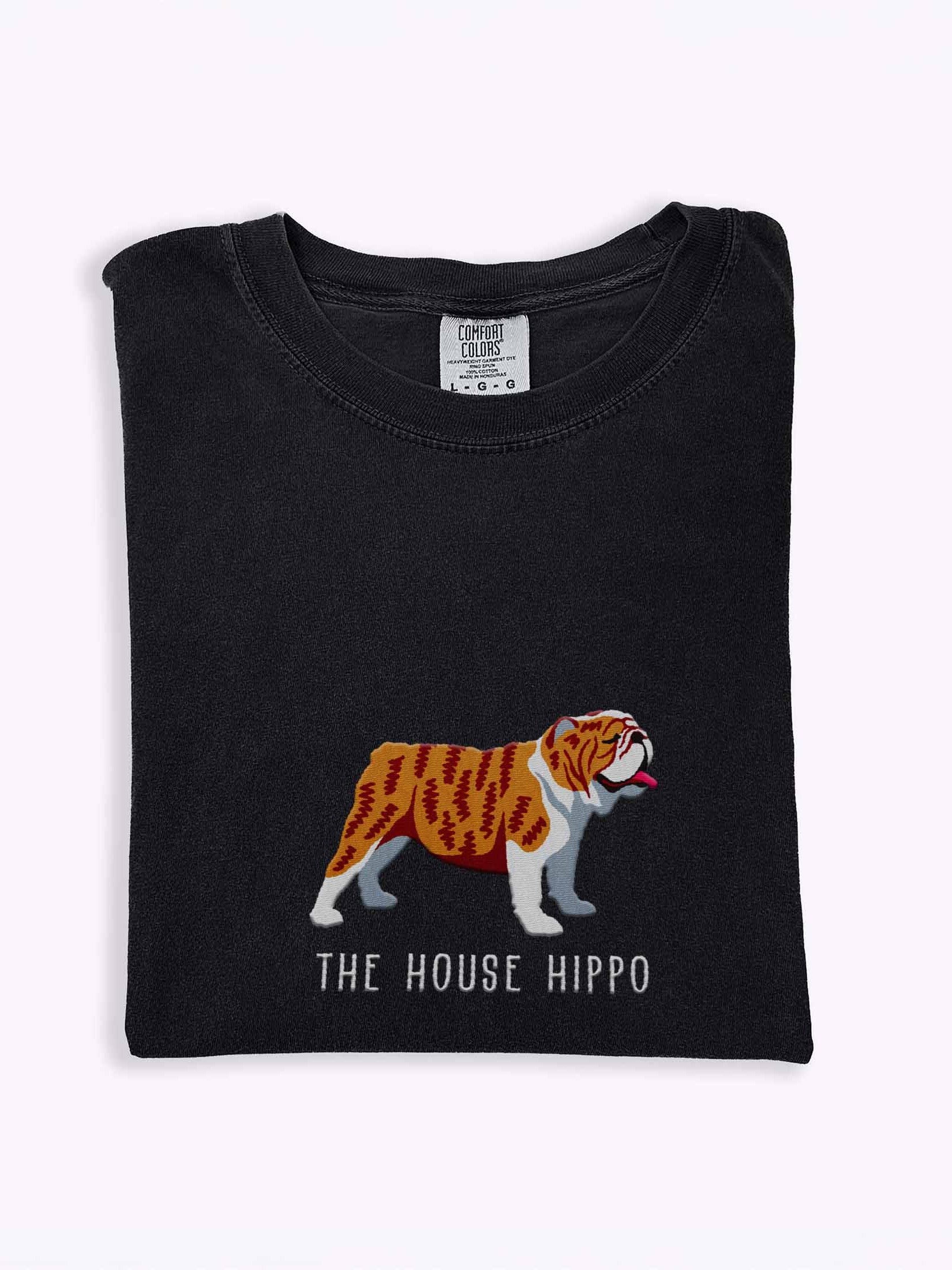The House Hippo T-Shirt(Embroidered) of an English Bulldog(Brindle & White) product image (1)