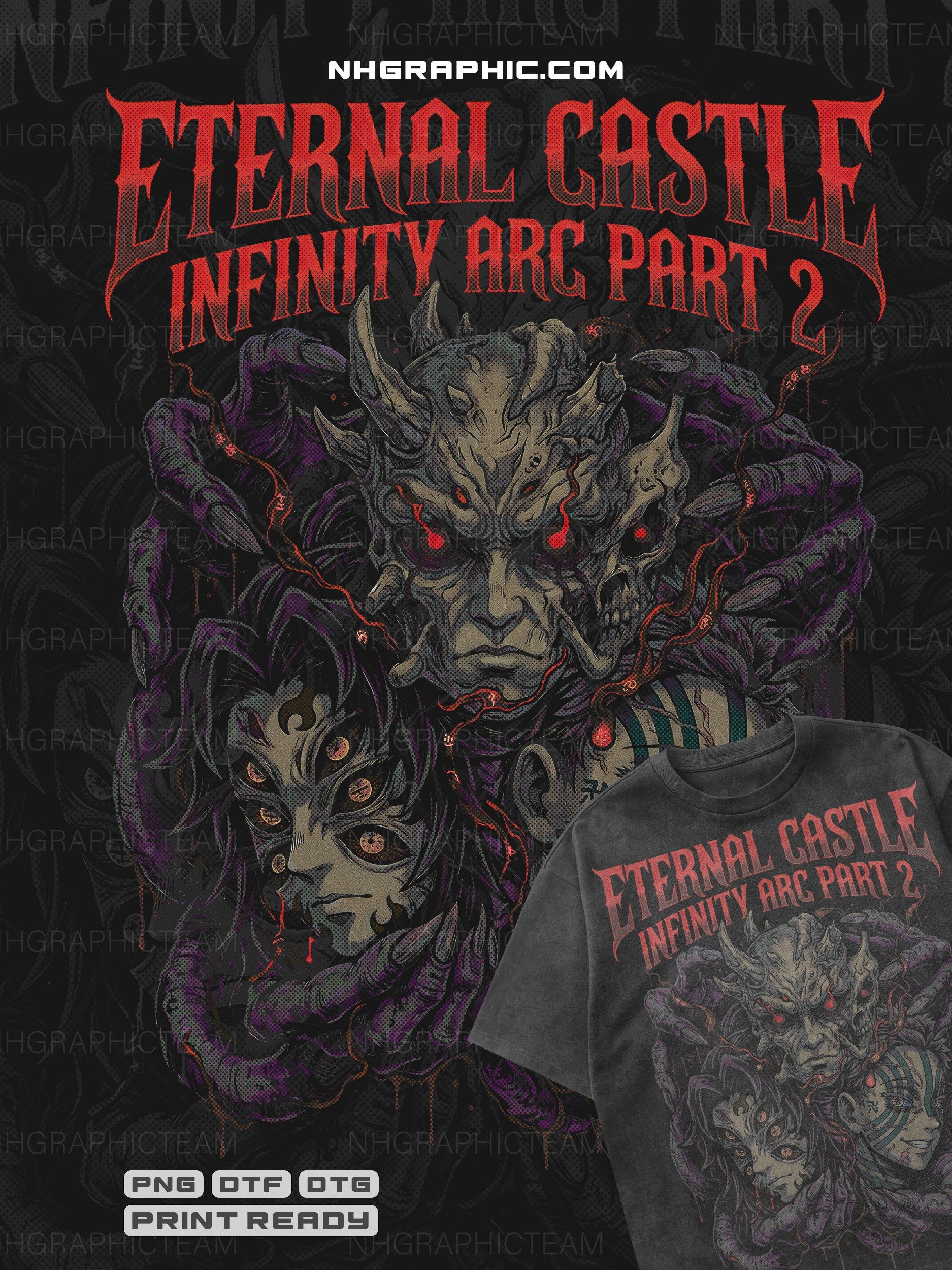 8 Demon Slayer Halftone Metal Style T-Shirt PNGs product image (2)
