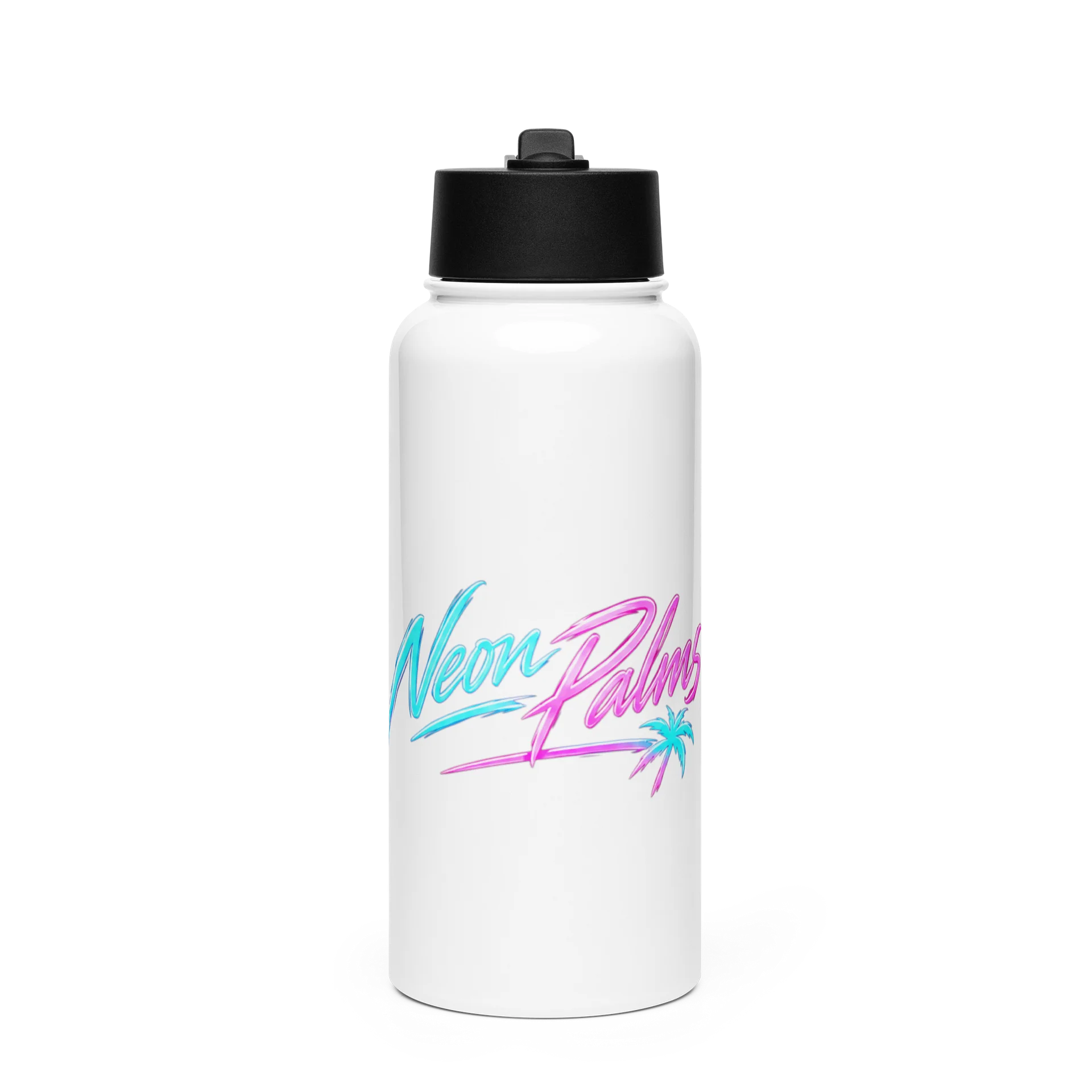 Neon Palms Sunset Script Water Bottle