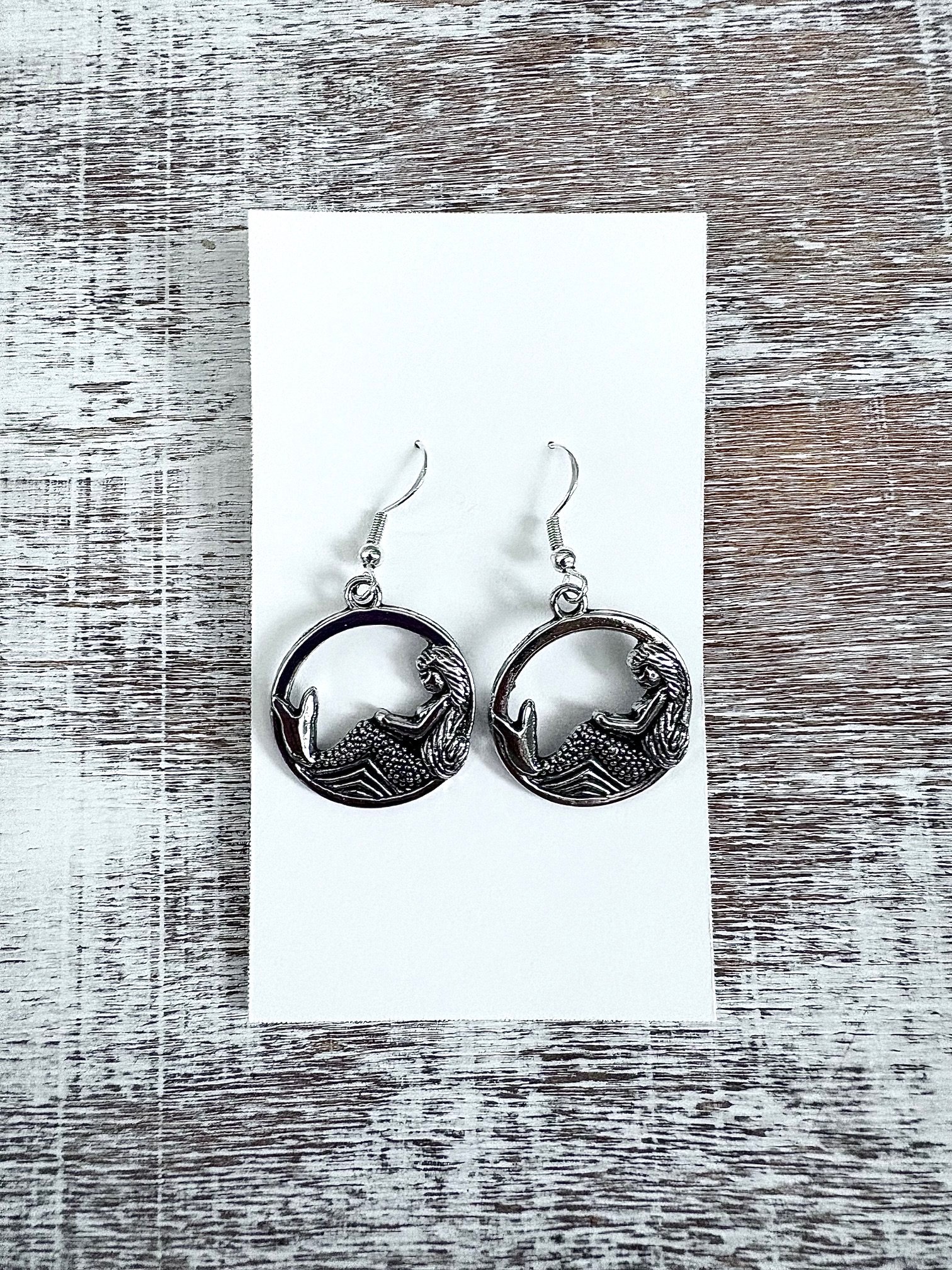 MFD-00102 | Handmade Silver-Tone Metallic Mermaid Circle Earrings | Monique Faella Designs™ product image (2)