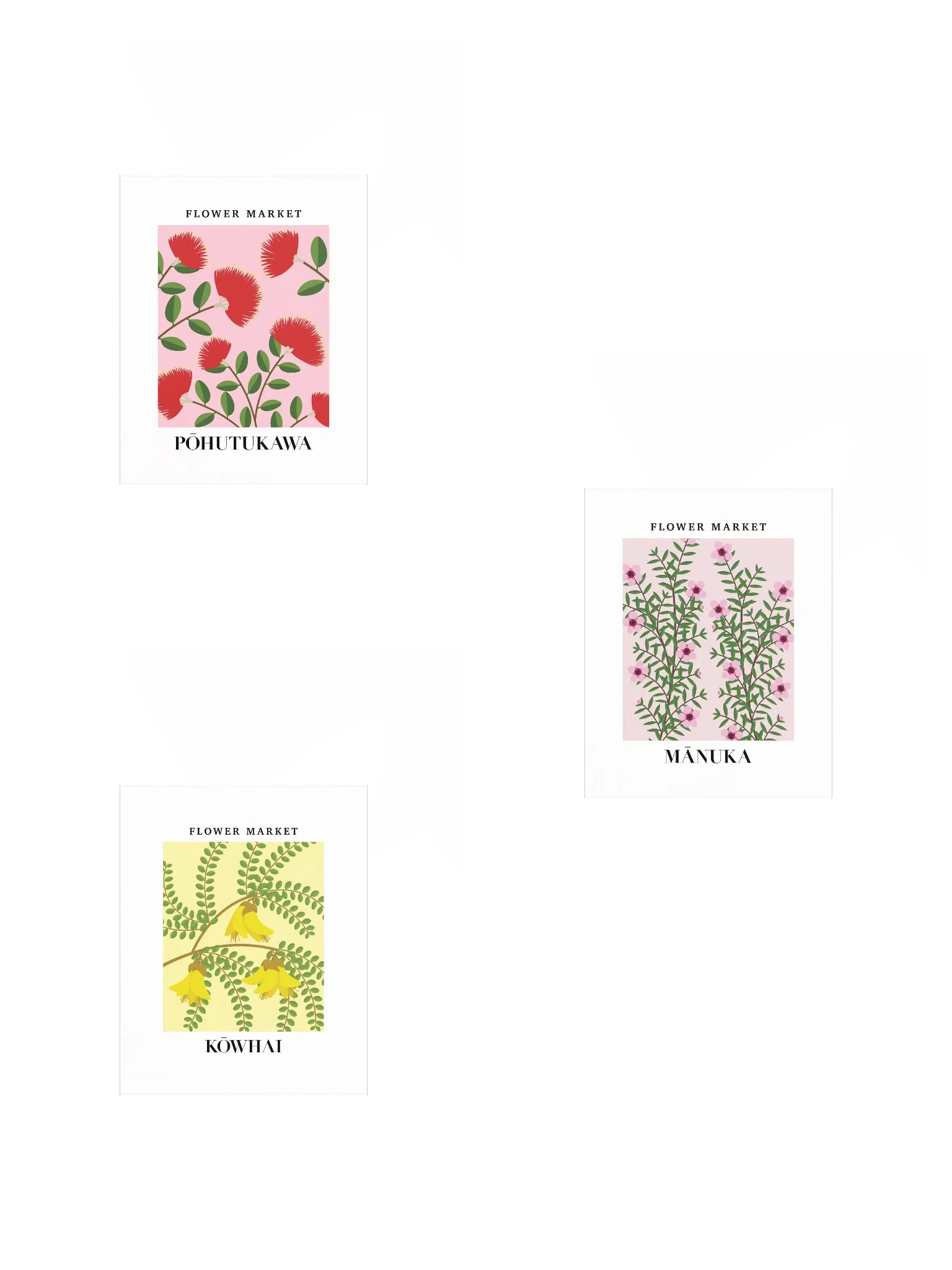 New Zealand Flower Market Wall Art - Pohutukawa Kowhai Manuka Flowers - Unframed product image (1)