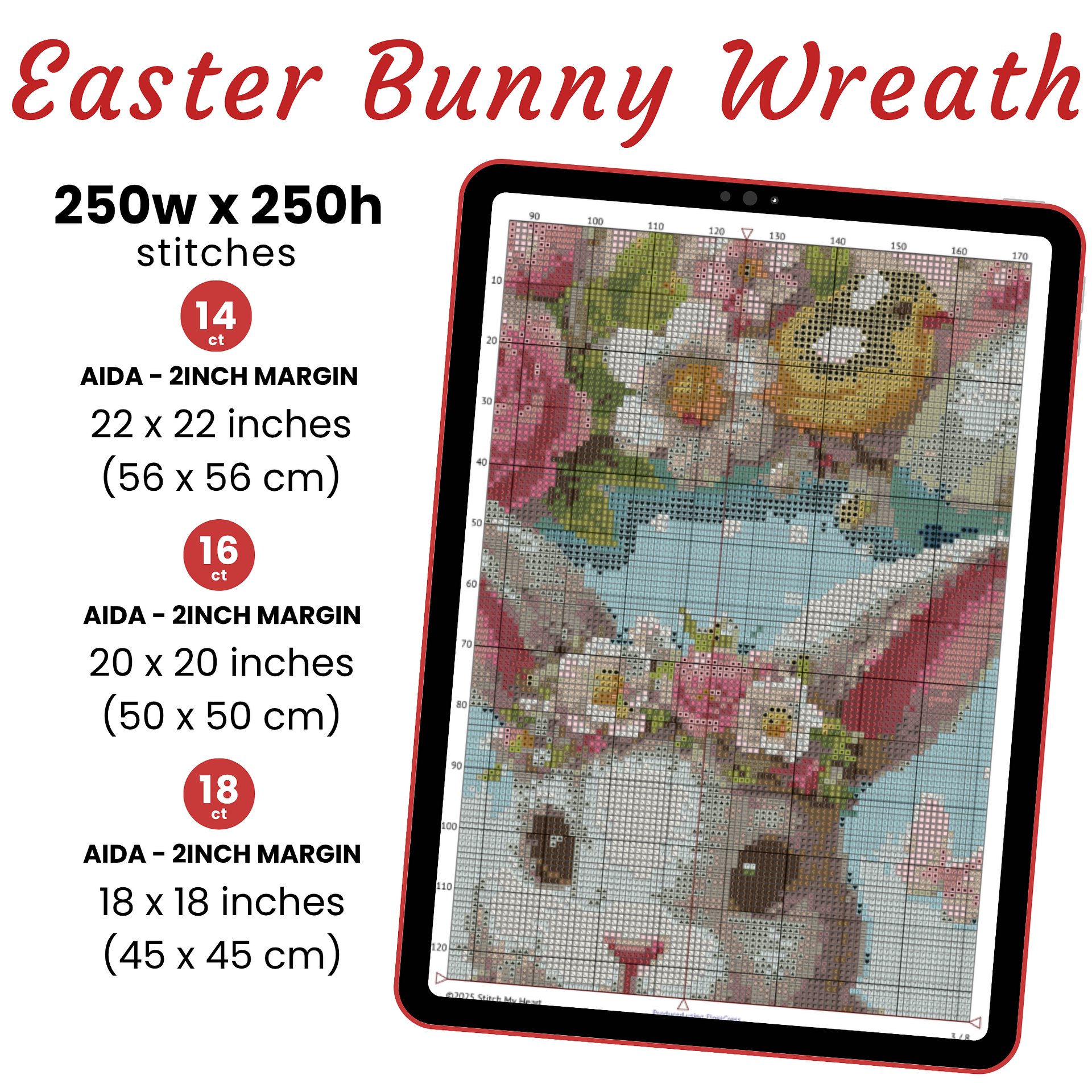 Easter Bunny Wreath Cross Stitch Pattern product image (2)