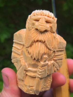 Another of the little dwarves carved up!  it takes a long time to make a chess set of these.  trying to squeeze a piece in every now and then between other carvings!!   #woodcarving #whittling #fantasyartist #dndartist #lotr 