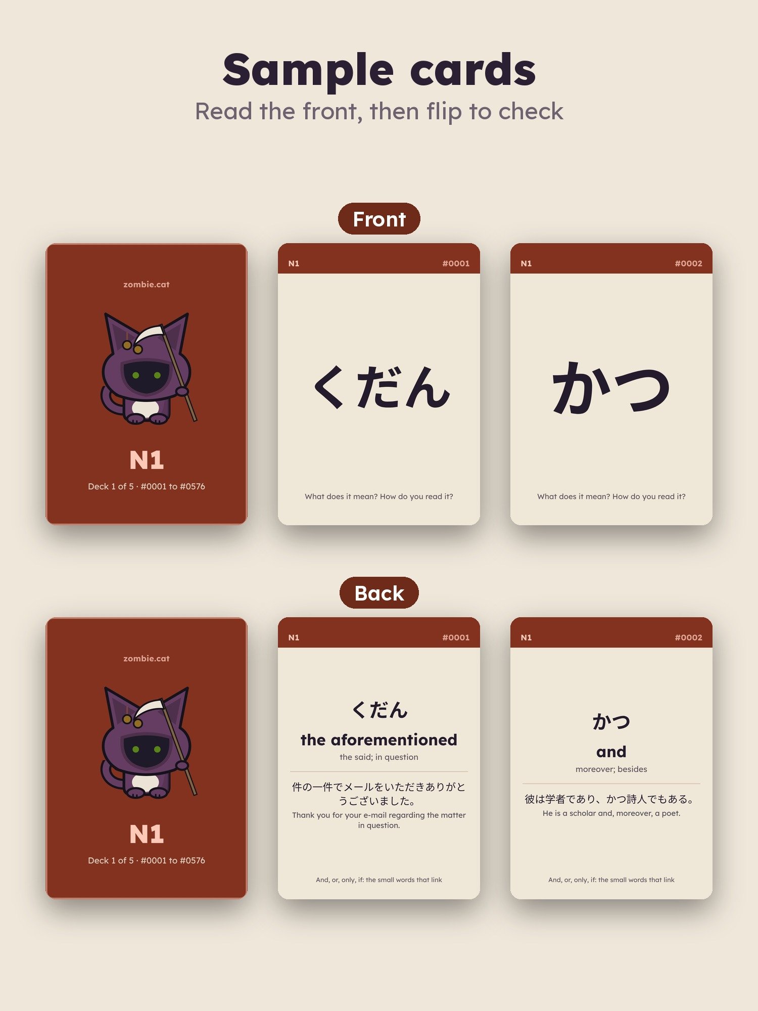 Japanese Flash Cards: JLPT N1 Vocabulary Deck 1 of 5, Words 1 to 576 (zombie.cat) product image (3)