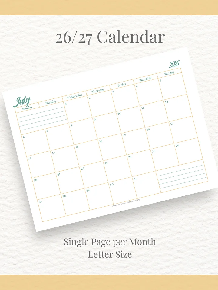 Sunshine Skies - 26/27 Calendar - Single Page per Month - Letter Size product image (1)