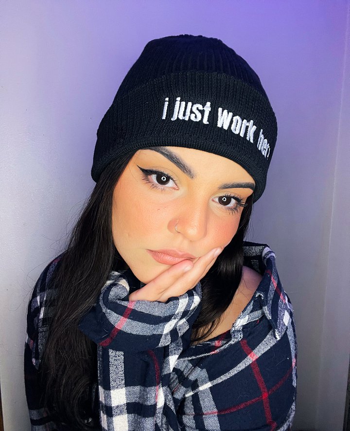 i just work here beanie product image (1)