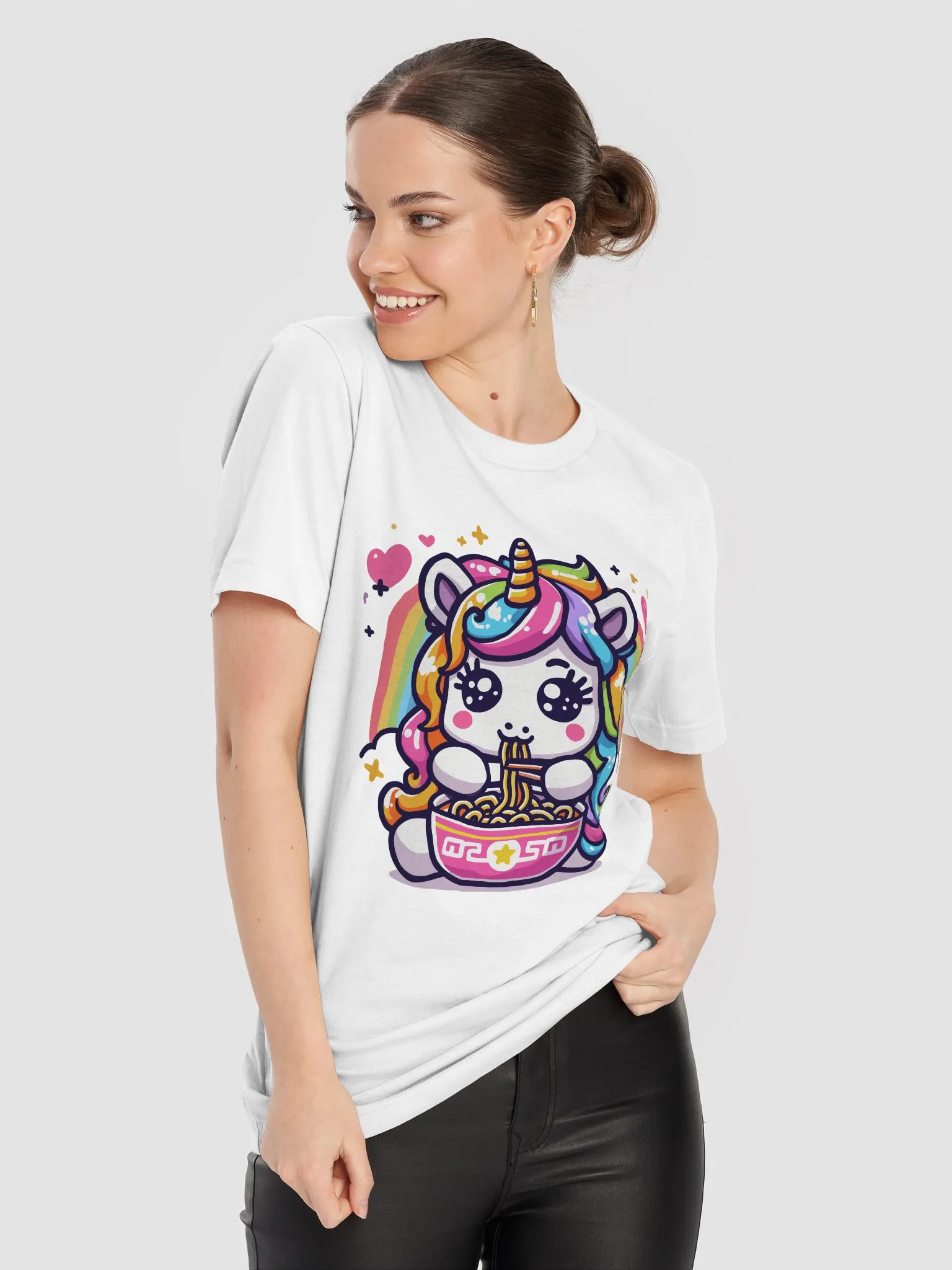 A cute Unicorn eating ramen noodles Triangular Spectrum Logo T-Shirt product image (4)