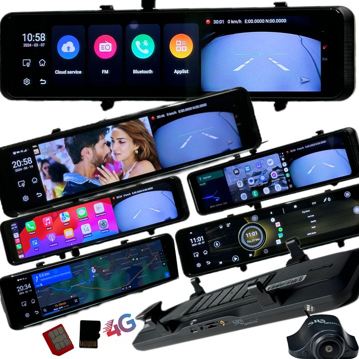 SRS ABSOLUTE 8GB RAM 4G Smart Dash Cam Android14 ADAS Wireless CarPlay GPS 24x7 Remote Audio-Video Monitor Multi-Task | 1TB MicroSD Support | Maps-Apps Support | Steering Control |Split Screen product image (2)