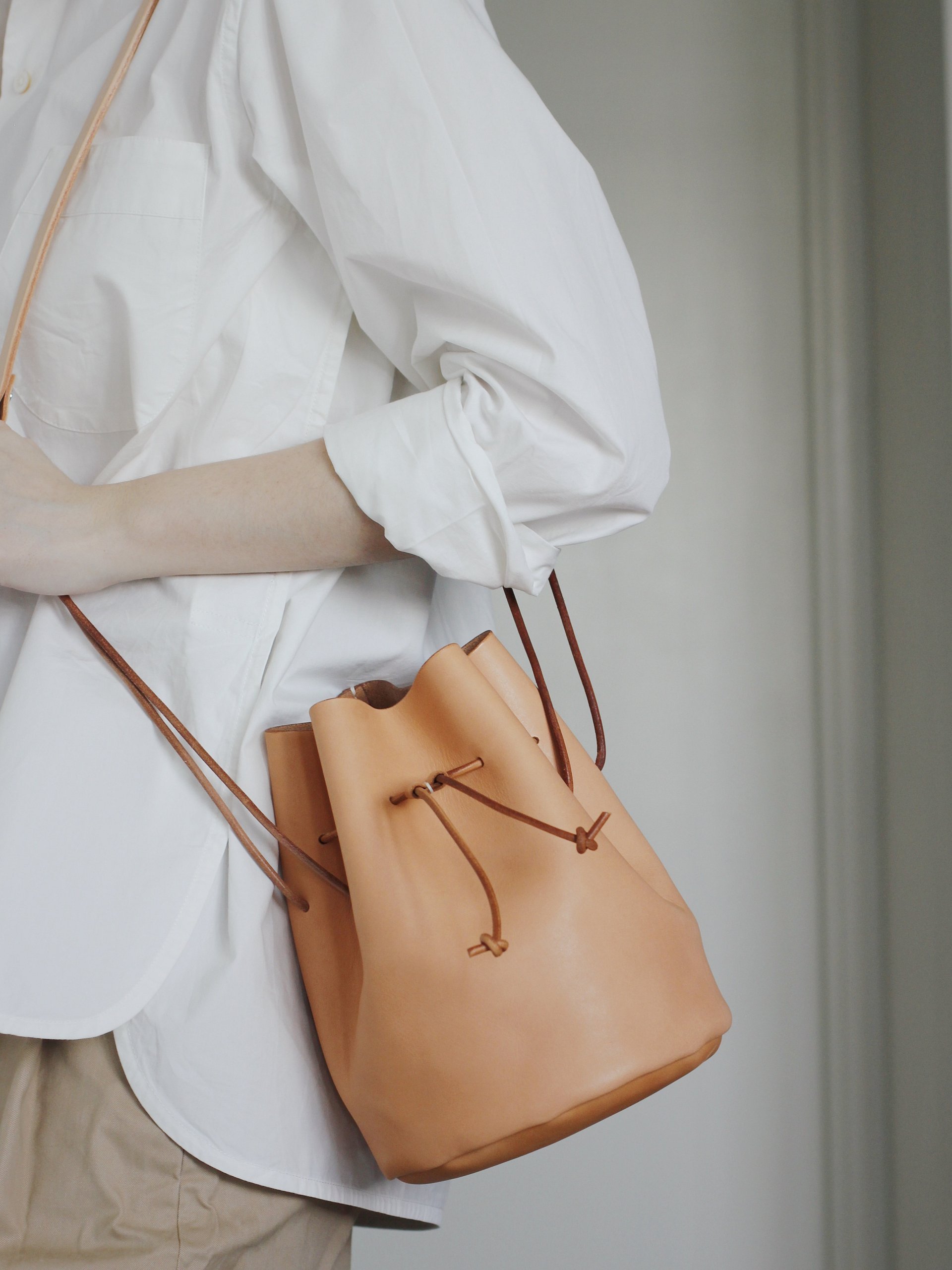 Vegetable Tanned Leather Drawstring Bucket Bag - Small product image (8)