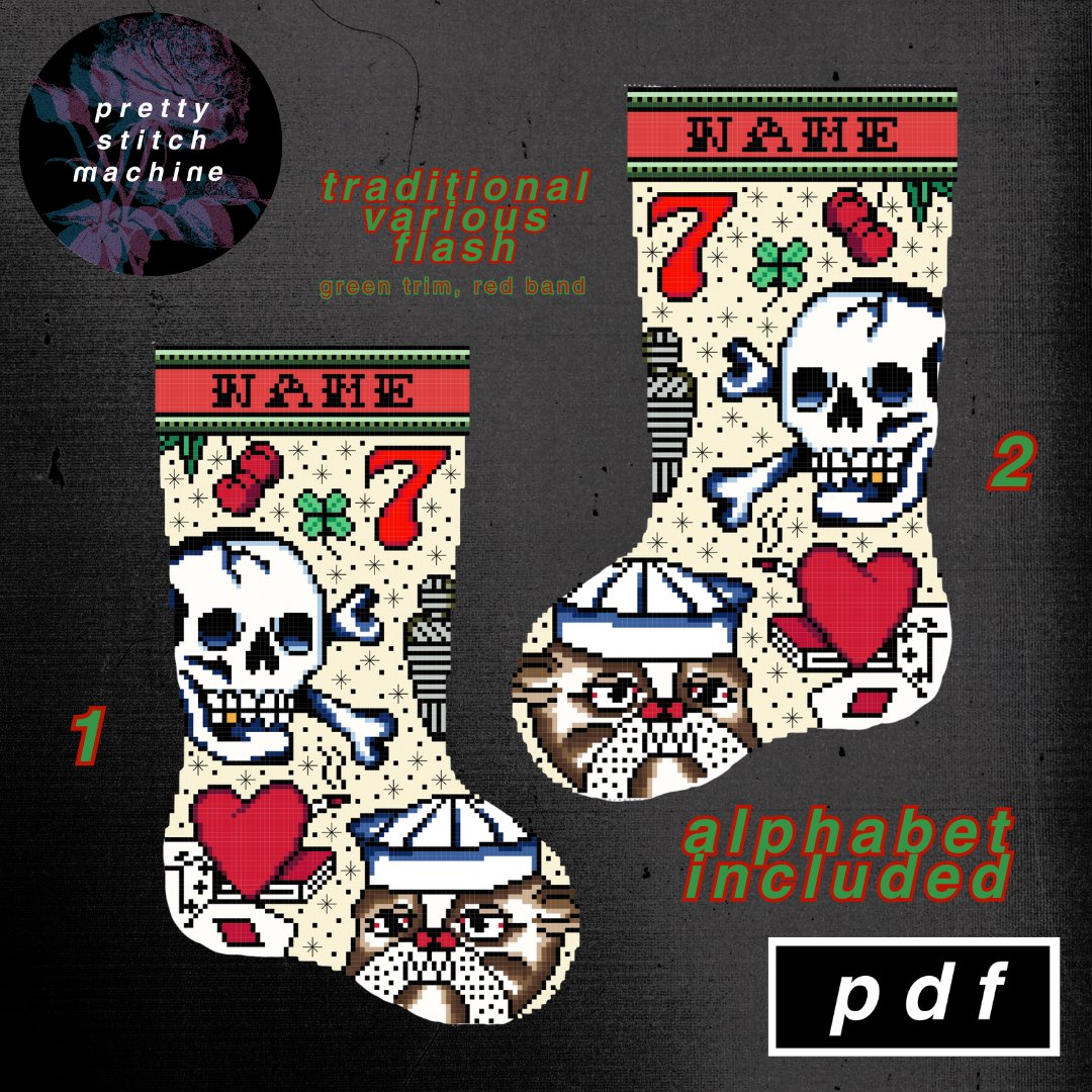 Traditional Tattoo Flash Second Edition Green Trim Christmas Stocking Pattern Set product image (1)