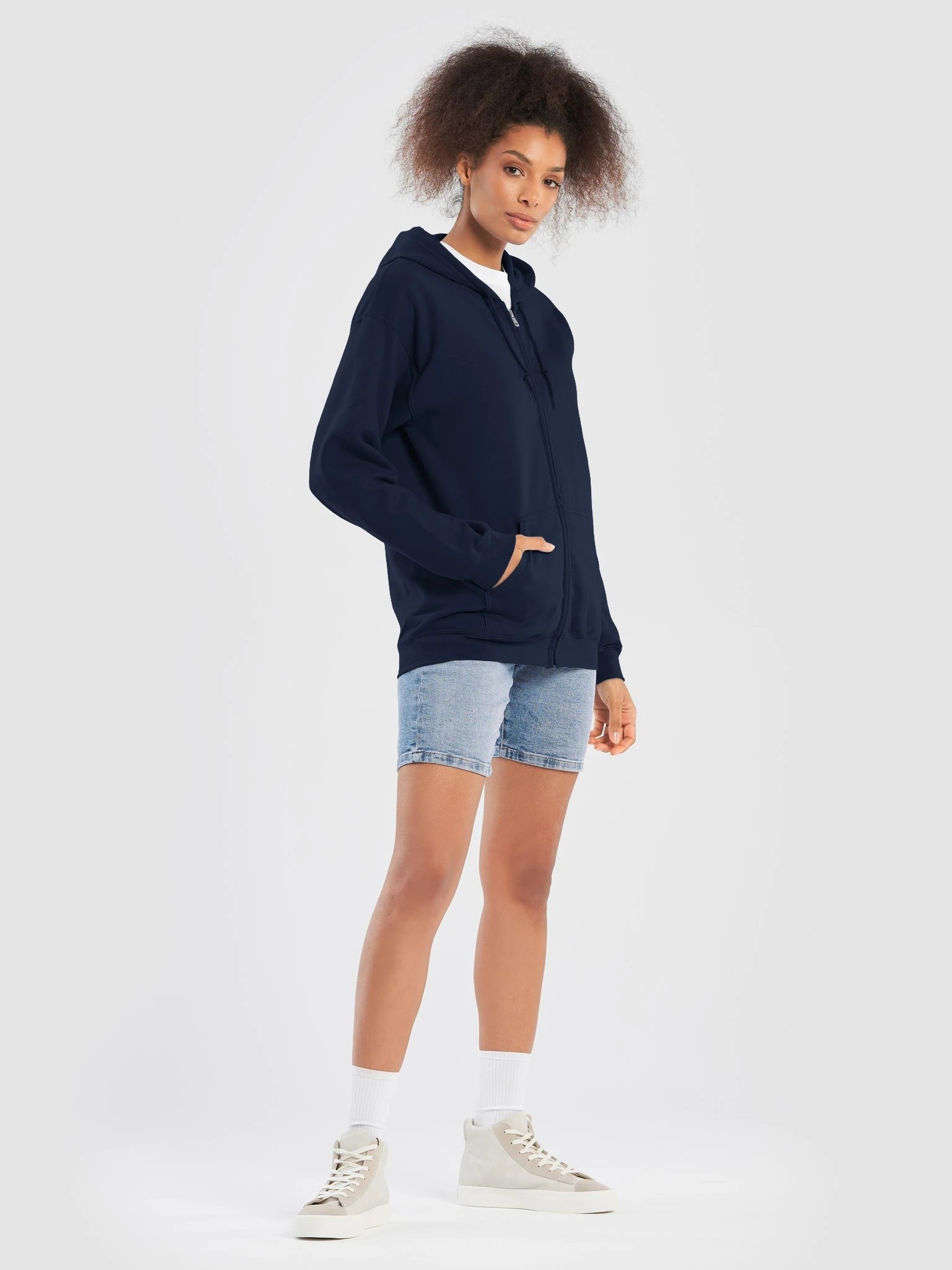Plain Color Navy Blazer Zip Hoodie product image (3)