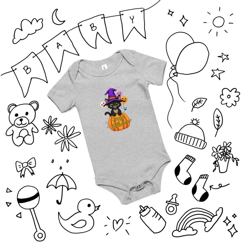 Witchy Sitting Pumpkin Cat Baby Romper Onesie product image (12)
