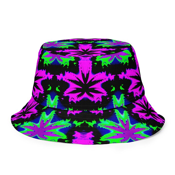 Reefer Rave Reversible Bucket Hat, Neon 90s Style Stoner Summertime Festival 420 Fashion, Cannabis Pot Leaf Pink Green Ganja Weed Accessory product image (2)