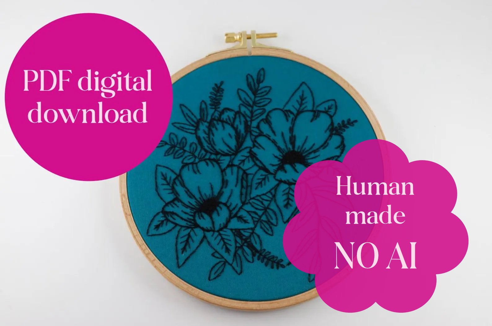 PDF hand embroidery pattern - Floral Bouquet, flower embroidery tutorial, digital stitch guide product image (1)