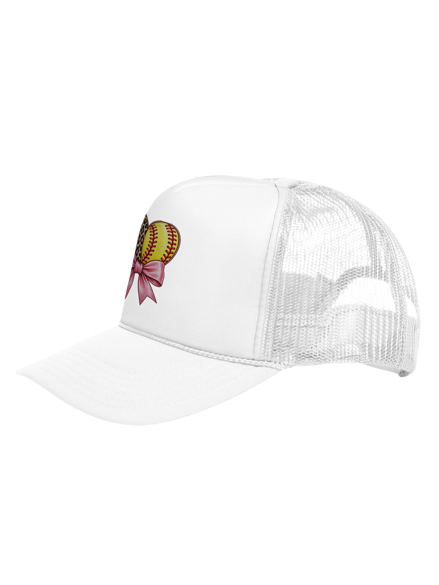 Softball Mom Heart Trucker Hat | Leopard Heart & Pink Bow Cap product image (4)