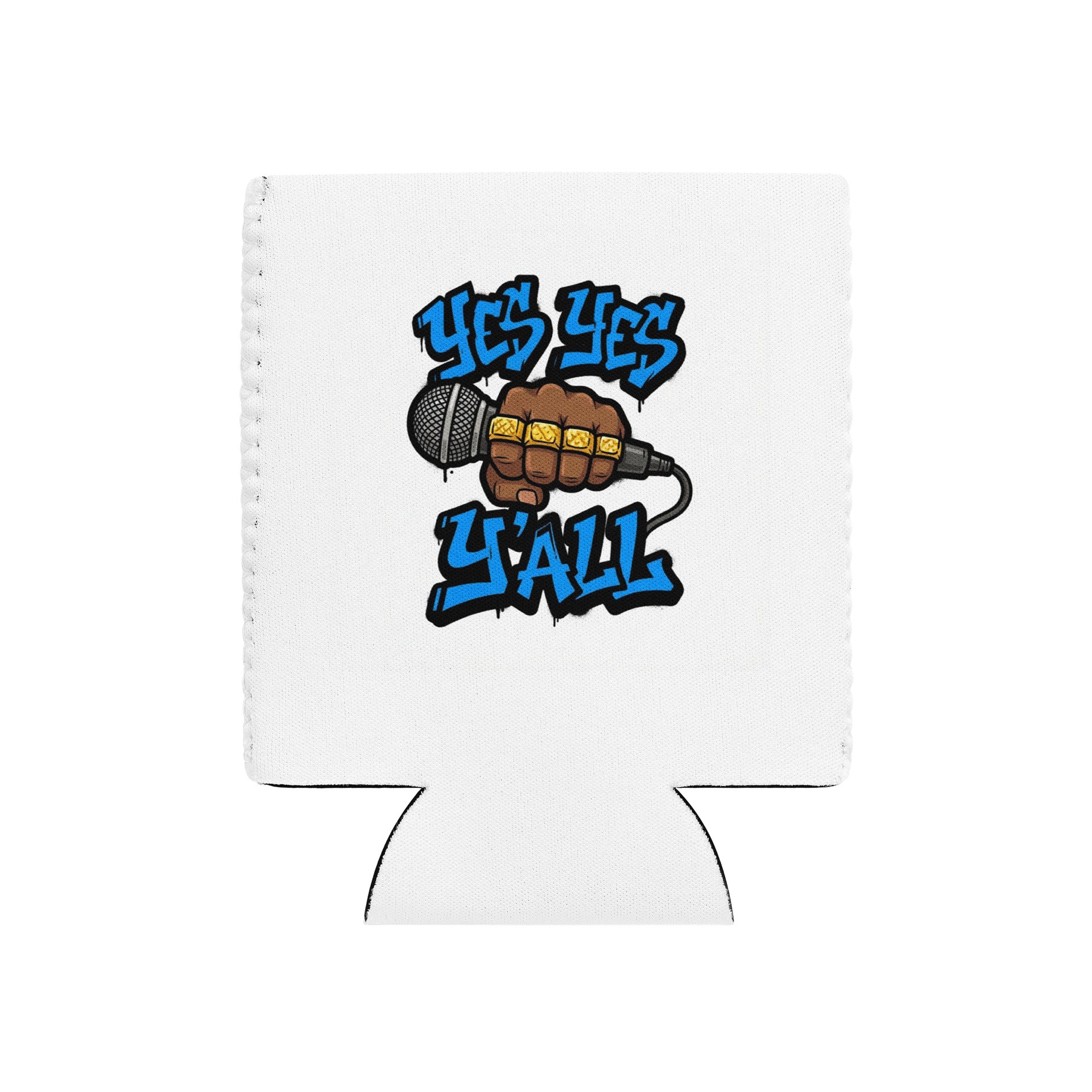 Yes Yes Y’all Hip Hop Can Cooler – White with Microphone Graffiti Graphic product image (10)