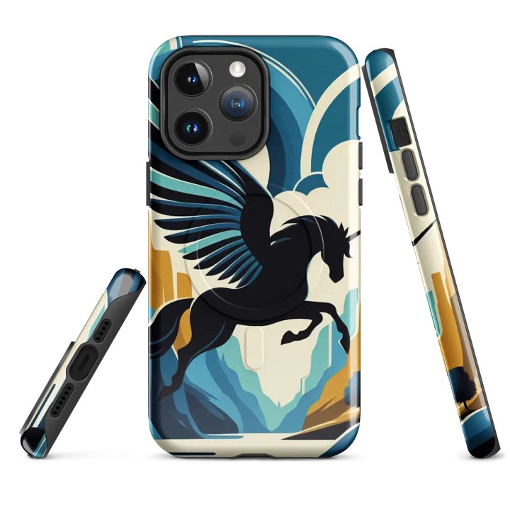 MagSafe® Tough Case for iPhone® | Mystic Charm: AI-Designed Black Unicorn Cartoon with Wings product image (4)