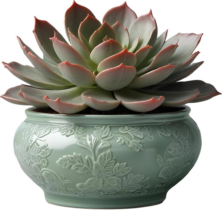 Mint Green Chinese Porcelain Pot with Floral Embossed Design PNG product image (1)