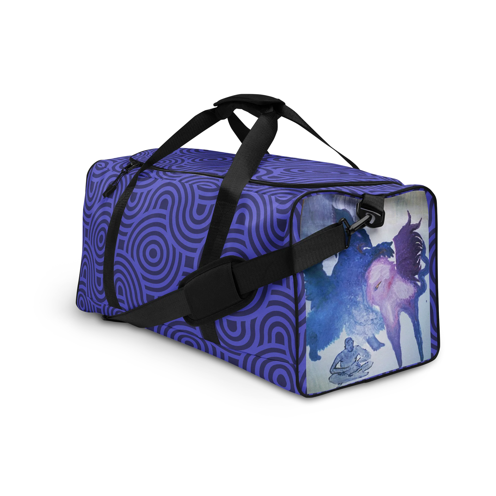 Purple Wave Geometry Duffle Bag featuring original oilpainting "Squirrels rule" product image (3)