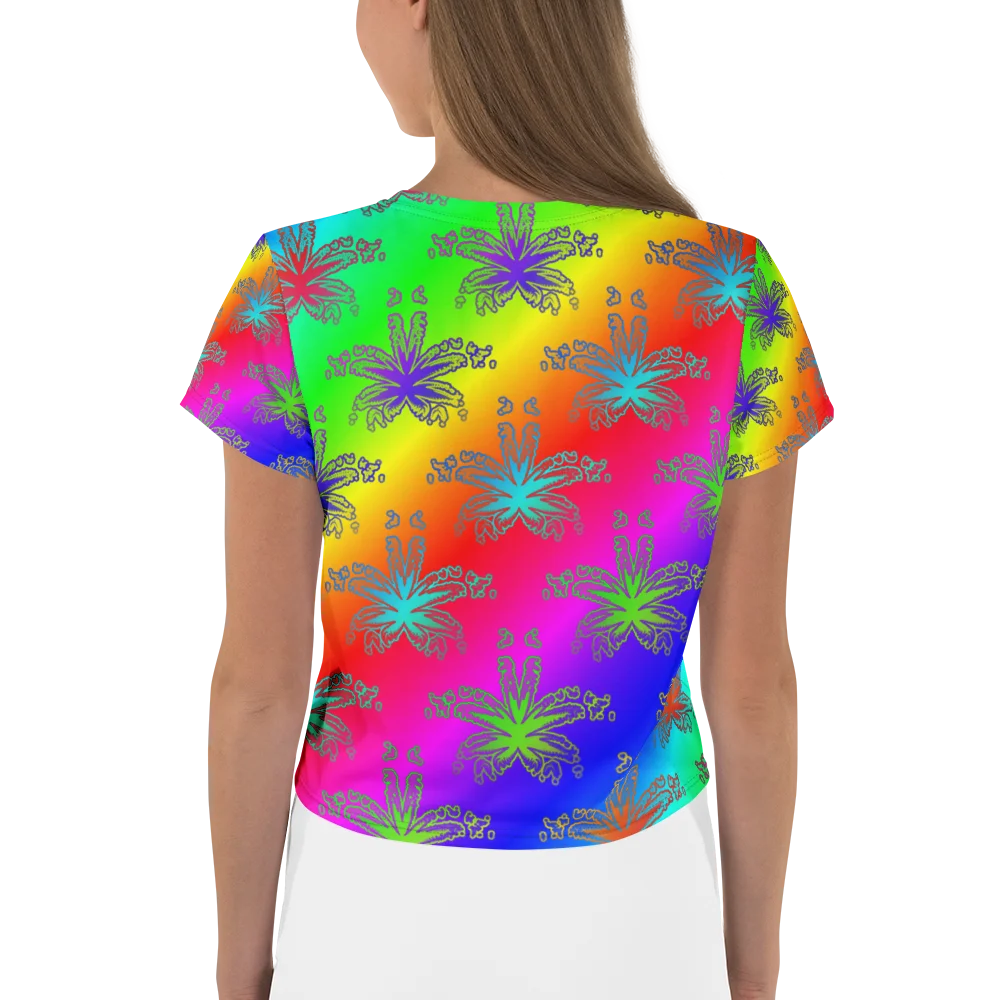 Neon Rainbow Reefer Rave Cannabis Leaf Art All-Over Print Crop Tee product image (3)