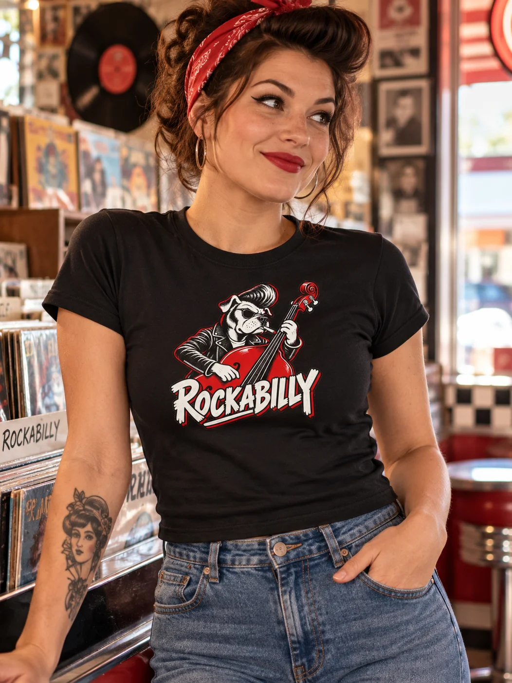 Rockabilly Slap Bass Dog Tee – Women product image (1)