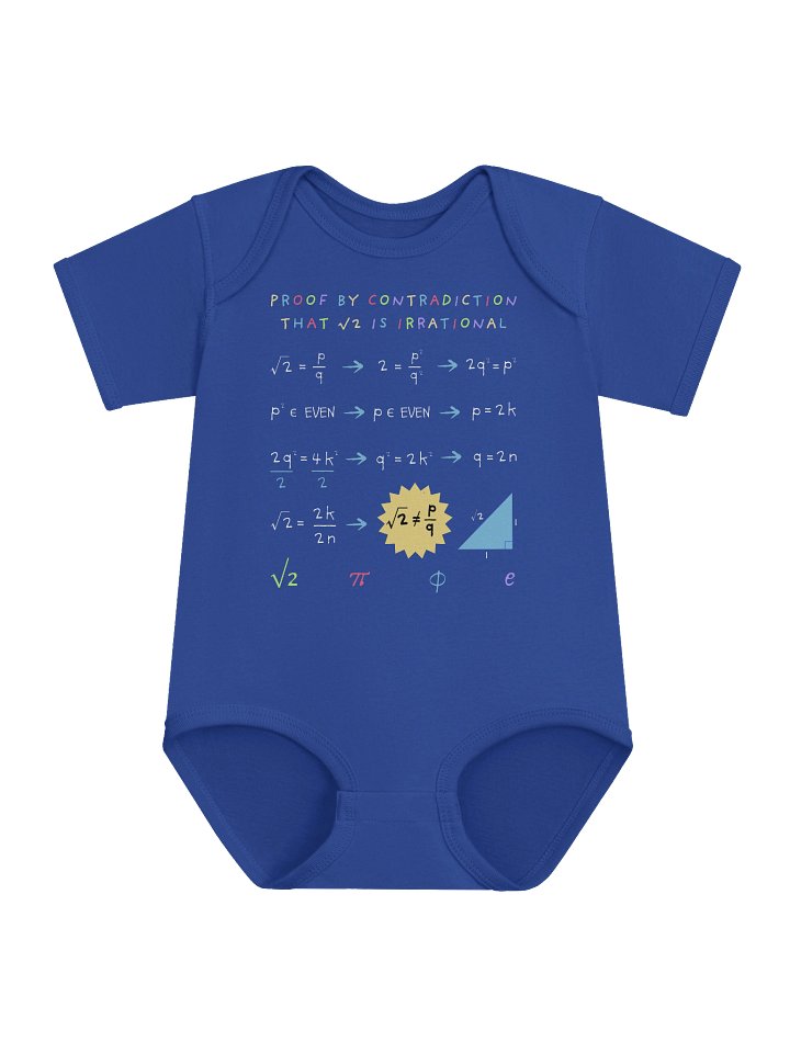 Proof by Contradiction: Square Root of 2 is Irrational - Math Baby Onesie in Blue product image (1)