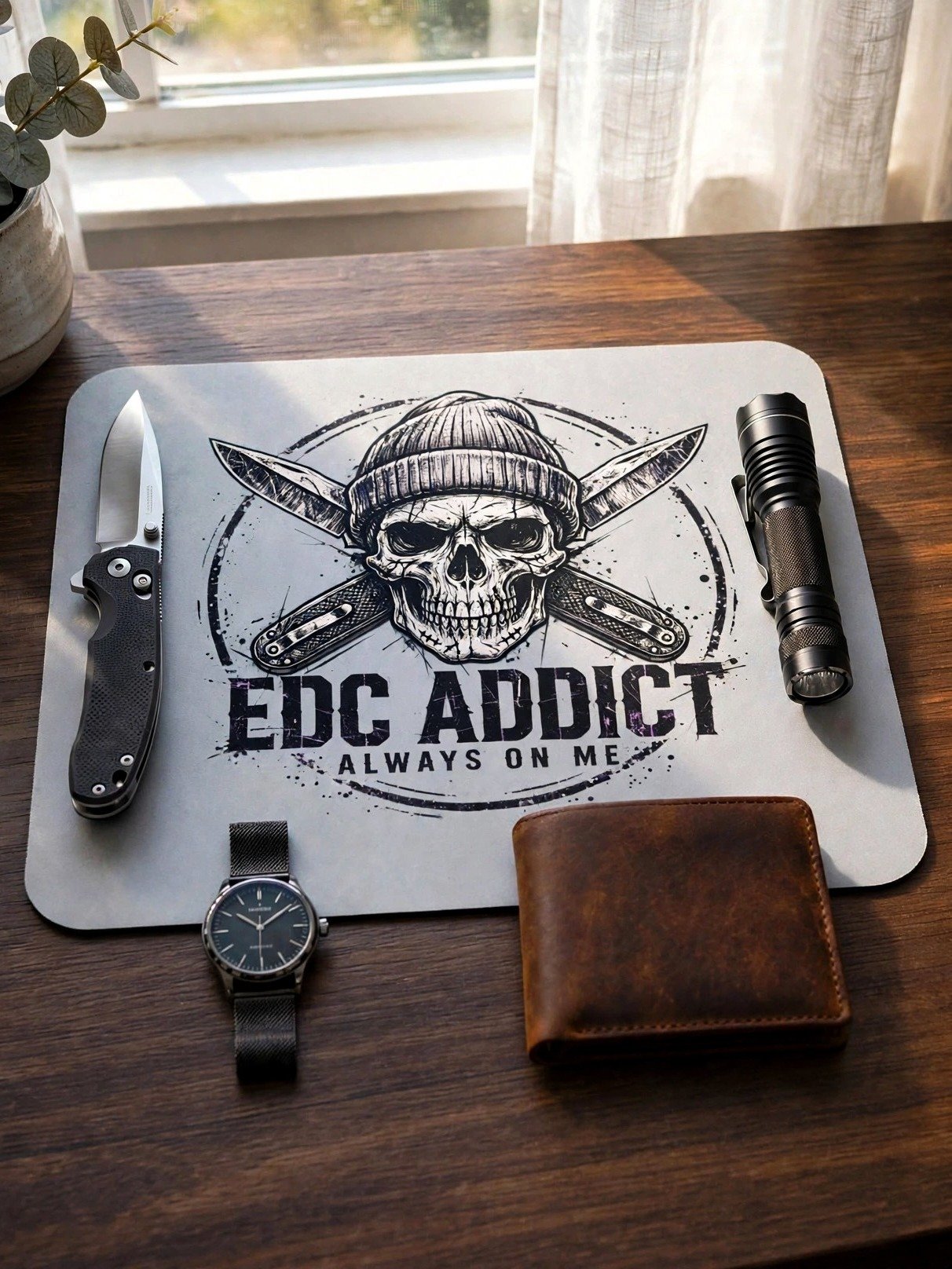 EDC Addict Tactical Desk Mat – Crossed Folding Knives & Skull Mouse Pad product image (1)